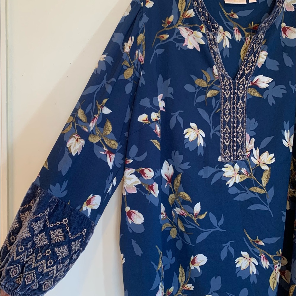 Belle by Kim Gravel Magnolia Blouse Velvet Embroidered Trim - Picture 3 of 9